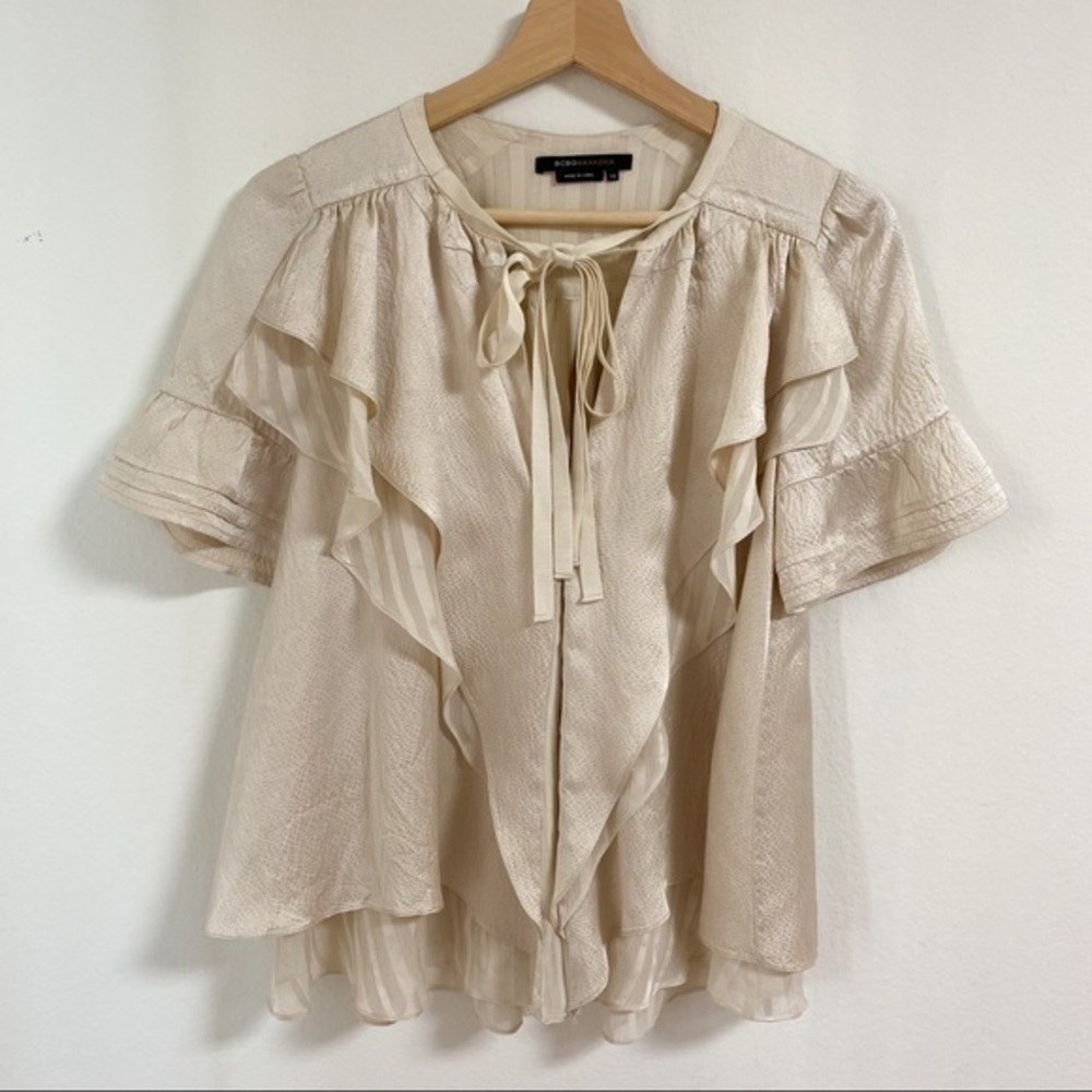 Bcbgmaxazria 100% silk ruffled top blouse